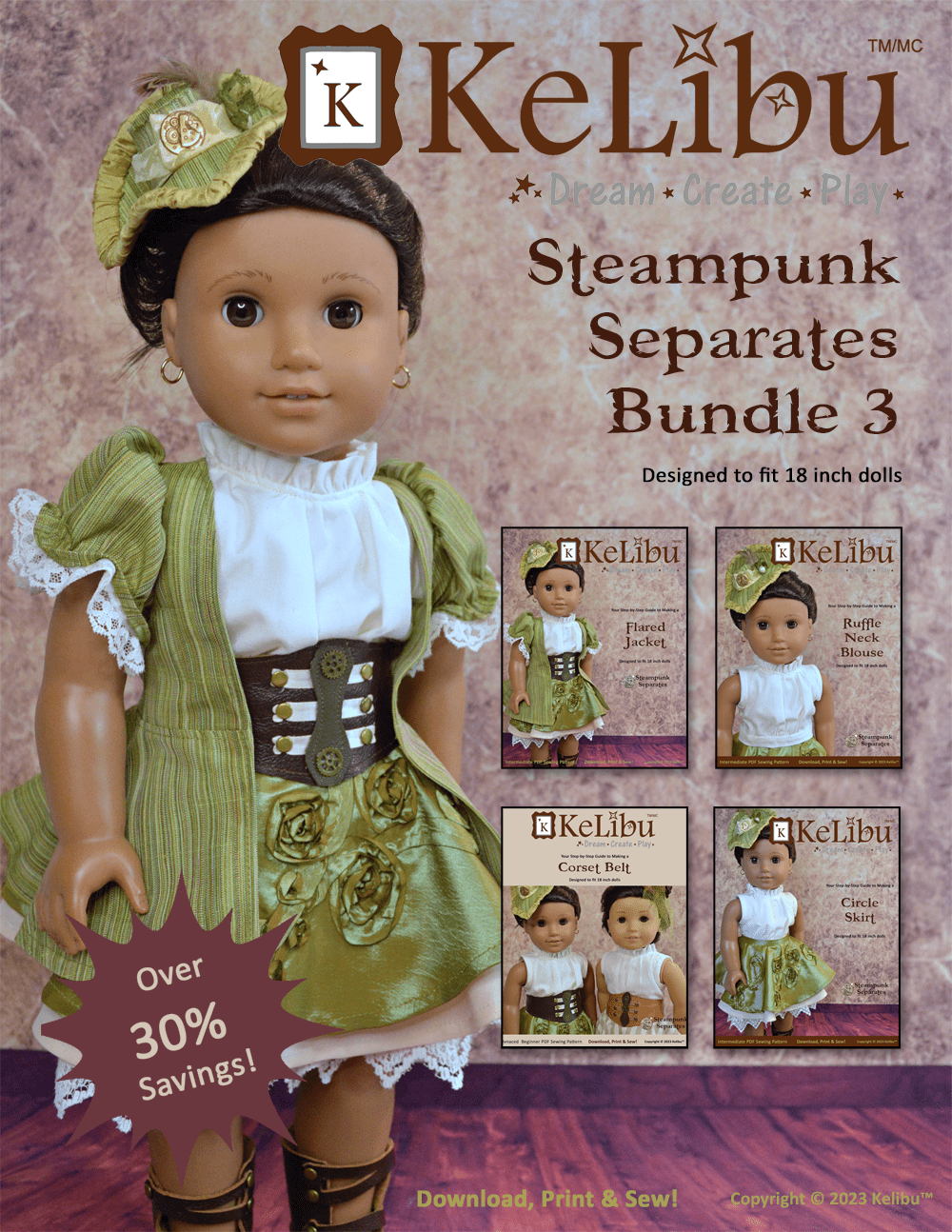 Steampunk Separates 3 Bundle for 18 inch dolls